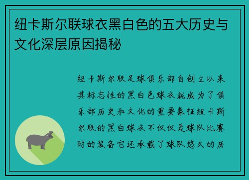 纽卡斯尔联球衣黑白色的五大历史与文化深层原因揭秘